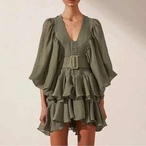 Beulah Green Plunged Draped Mini Dress Size Medium